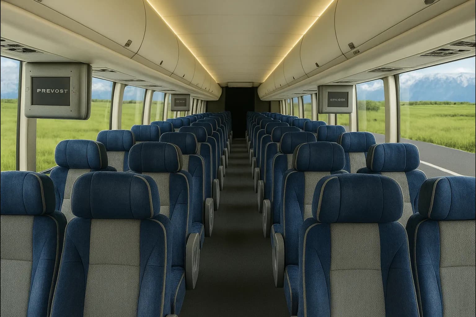 Shuttle & Coach Buses: interior of a representative vehicle
