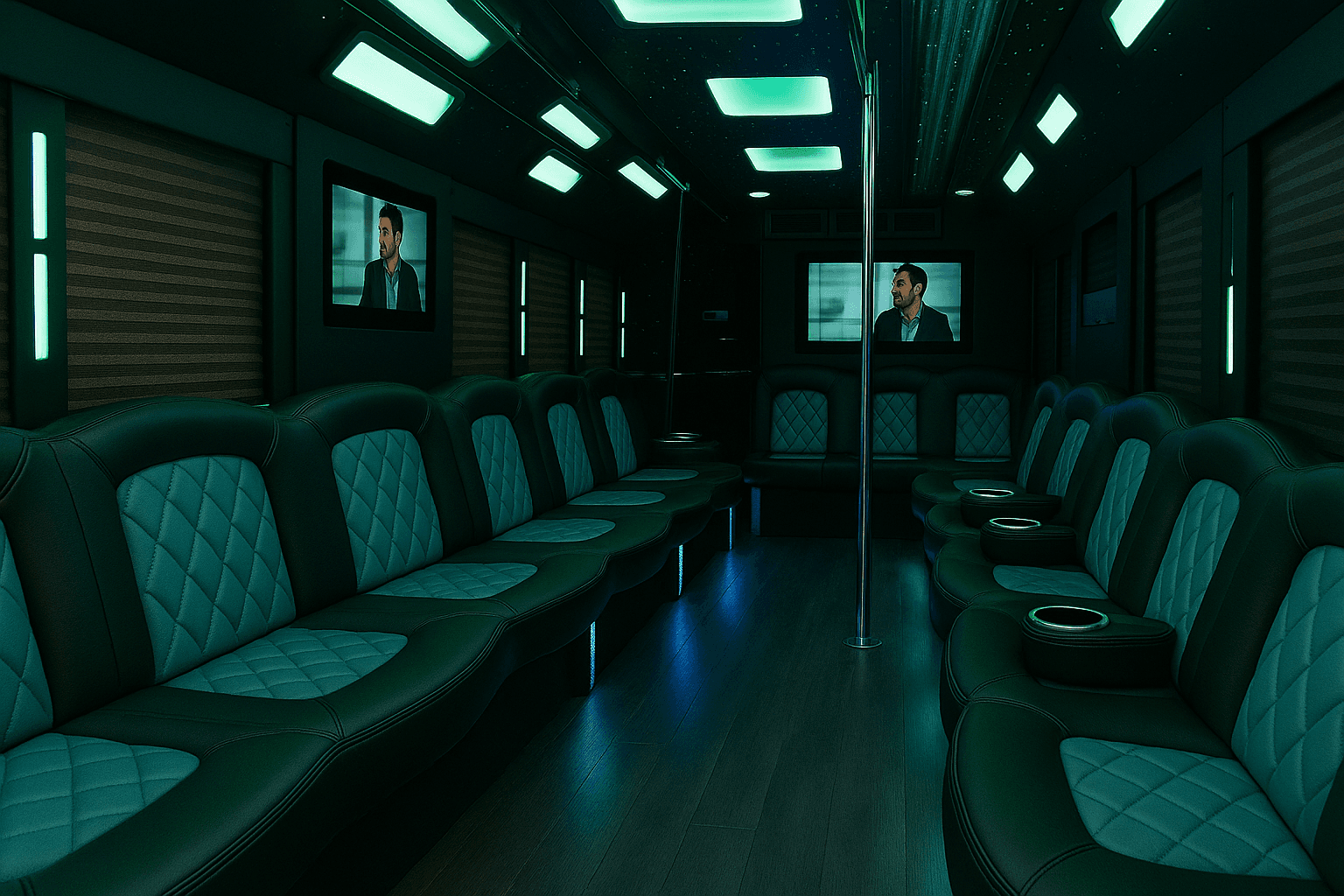 24 Passenger Party Bus - interior view